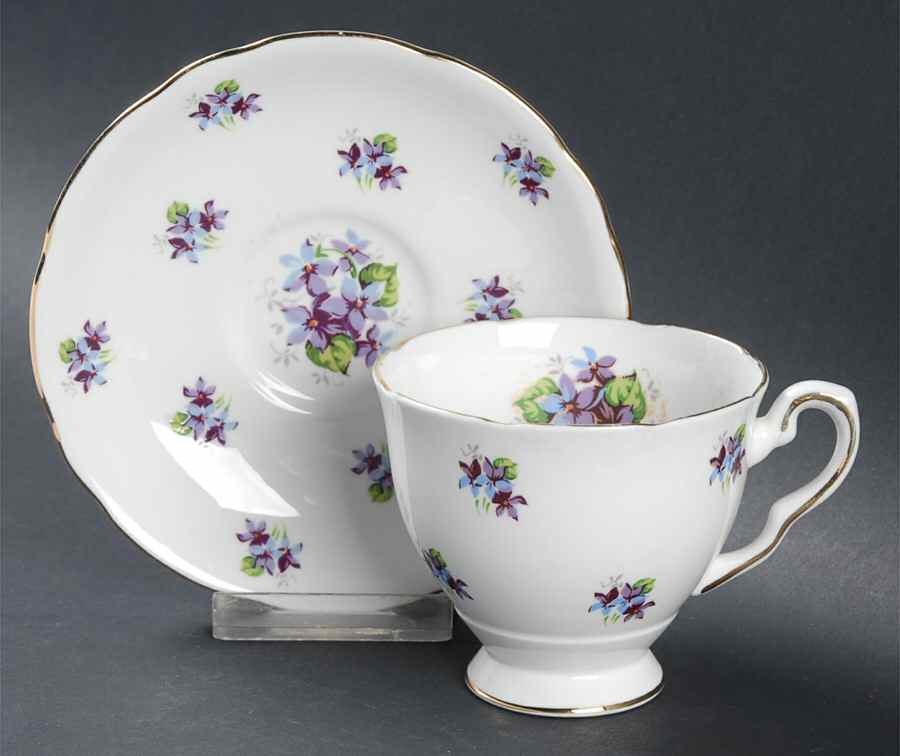 Sweet Violets (Not Embossed Gold) Footed Cup & Saucer Set by Royal Stafford-1