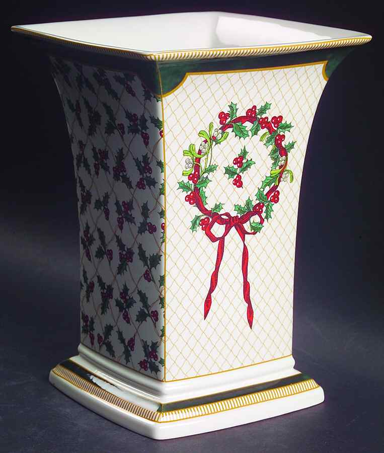 Holly Ribbons Festive 8" Square Vase by Royal Worcester-1