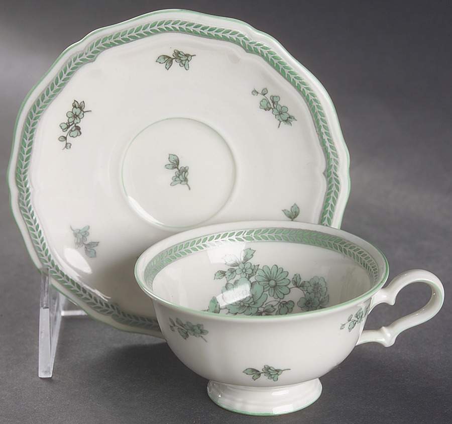 Green Bloom (Green Trim) Footed Demitasse Cup & Saucer Set by Rosenthal - Continental-1