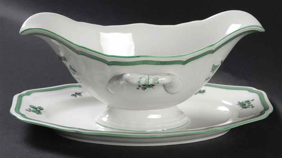 Green Bloom (Green Trim) Gravy Boat with Attached Underplate by Rosenthal - Continental-1