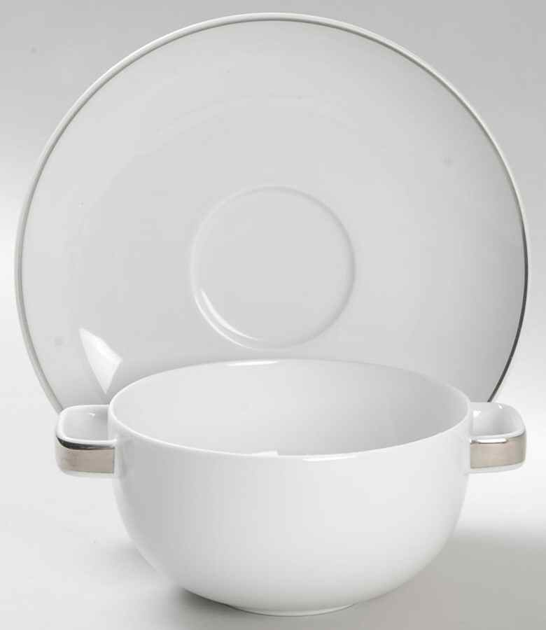 Suomi Platinum Flat Cream Soup Bowl & Saucer Set by Rosenthal - Continental-1