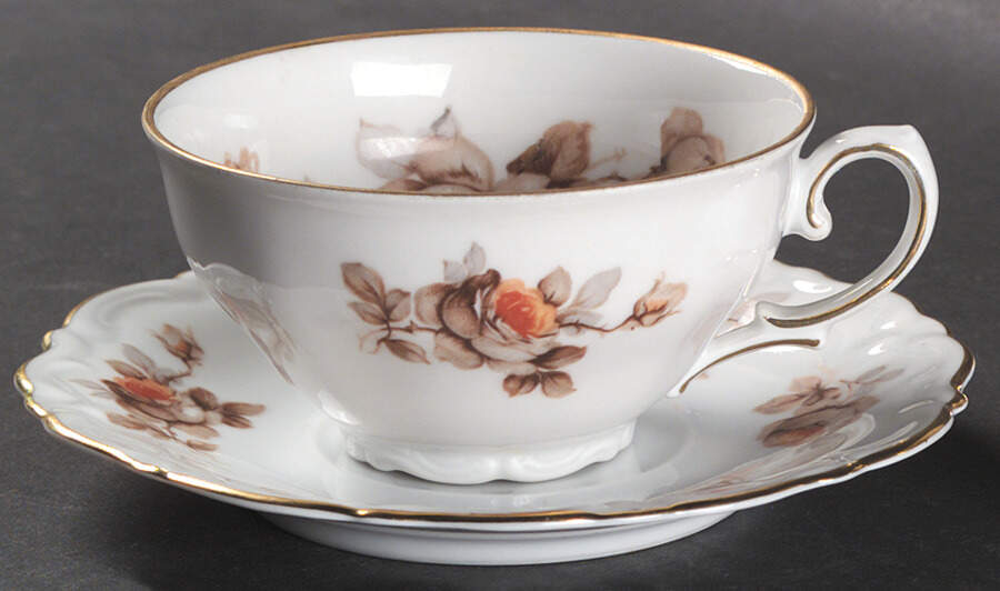 Brown Rose (Gold Trim) Flat Cup & Saucer Set by Royal Heidelberg-1