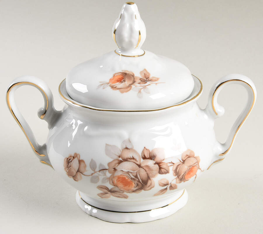 Brown Rose (Gold Trim) Sugar Bowl & Lid by Royal Heidelberg-1
