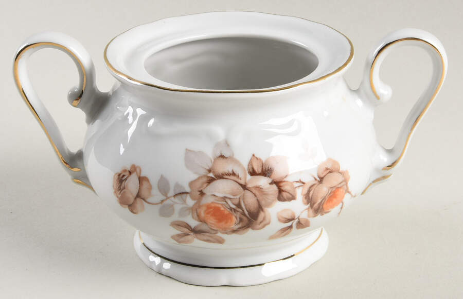 Brown Rose (Gold Trim) Sugar Bowl No Lid by Royal Heidelberg-1