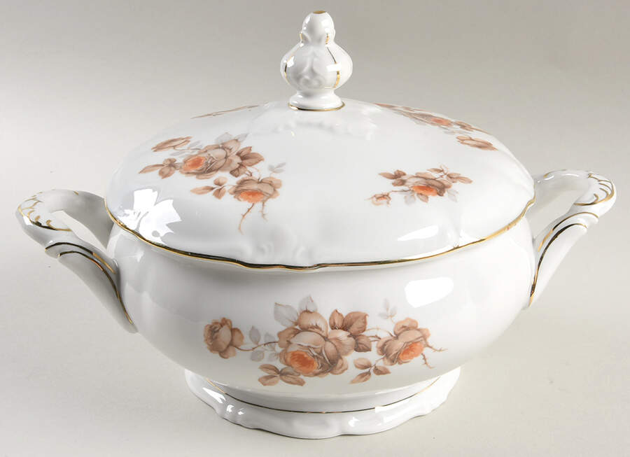 Brown Rose (Gold Trim) Round Covered Vegetable by Royal Heidelberg-1