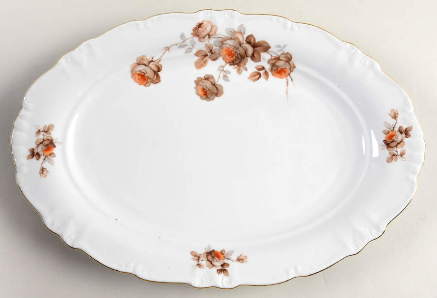 Brown Rose (Gold Trim) 15" Oval Serving Platter by Royal Heidelberg-1