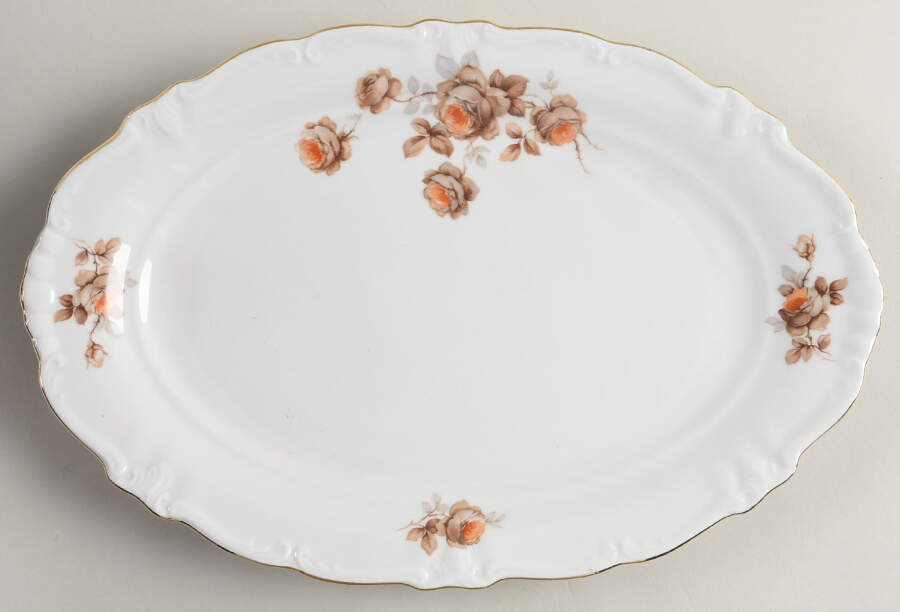 Brown Rose (Gold Trim) 13" Oval Serving Platter by Royal Heidelberg-1