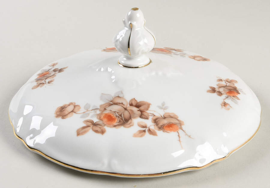 Brown Rose (Gold Trim) Lid for Round Vegetable by Royal Heidelberg-1