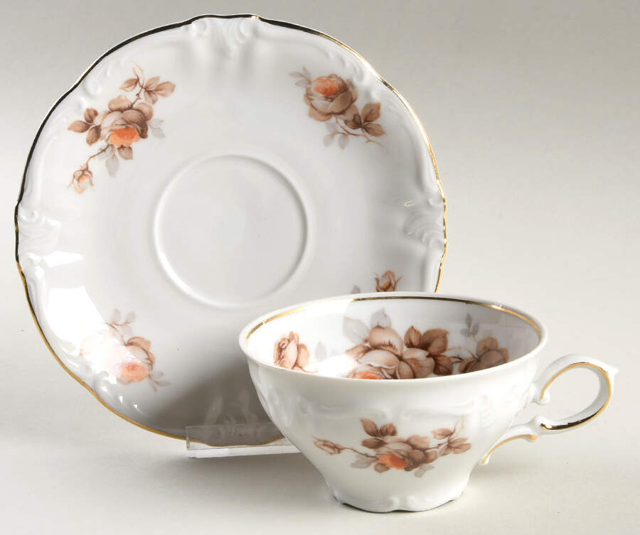 Brown Rose (Gold Trim) Flat Cup & Saucer Set by Royal Heidelberg-1