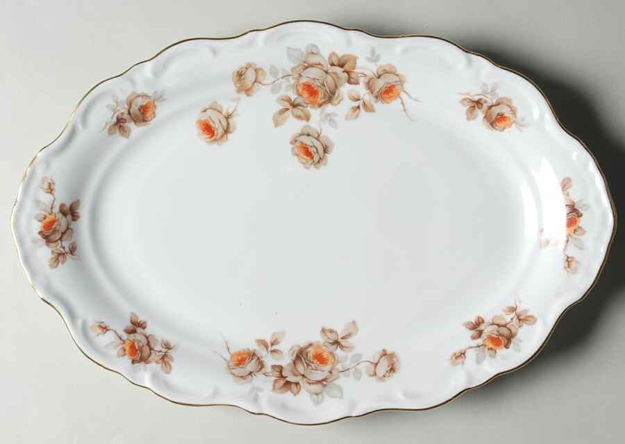 Brown Rose (Gold Trim) 12" Oval Serving Platter by Royal Heidelberg-1