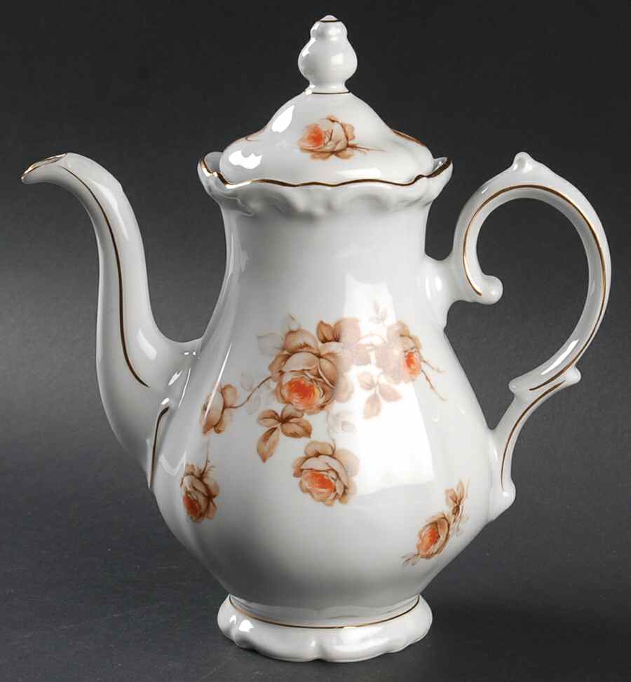 Brown Rose (Gold Trim) Coffee Pot & Lid by Royal Heidelberg-1