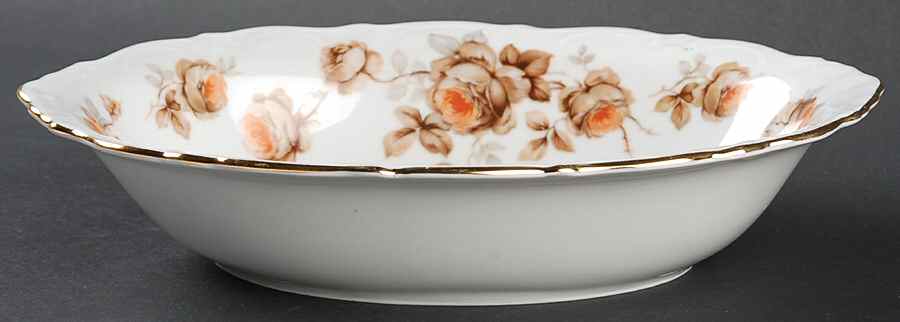 Brown Rose (Gold Trim) 9" Oval Vegetable Bowl by Royal Heidelberg-1