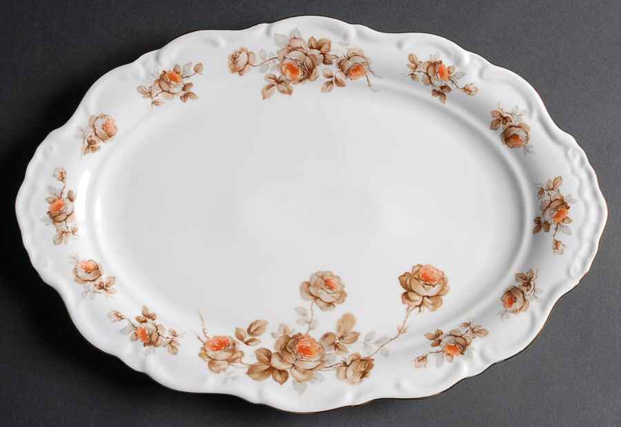 Brown Rose (Gold Trim) 15" Oval Serving Platter by Royal Heidelberg-1