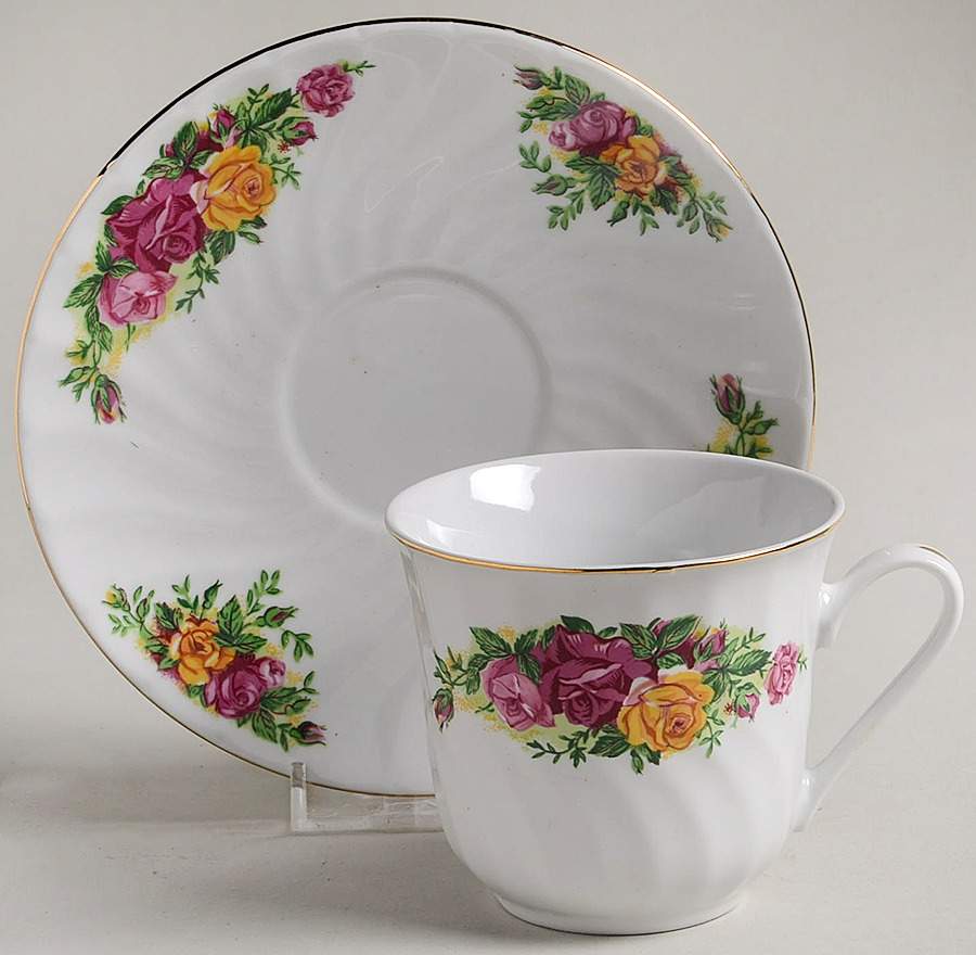 English Rose Flat Cup & Saucer Set by Regent (China)-1