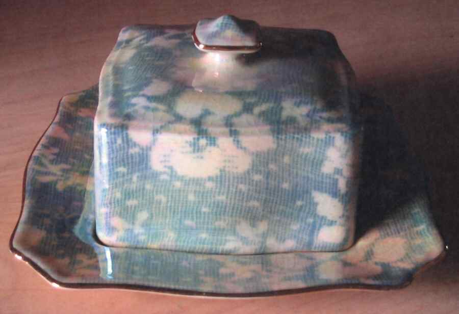 Brocade Blue (Iridescent) Square Covered Butter by Royal Winton-1