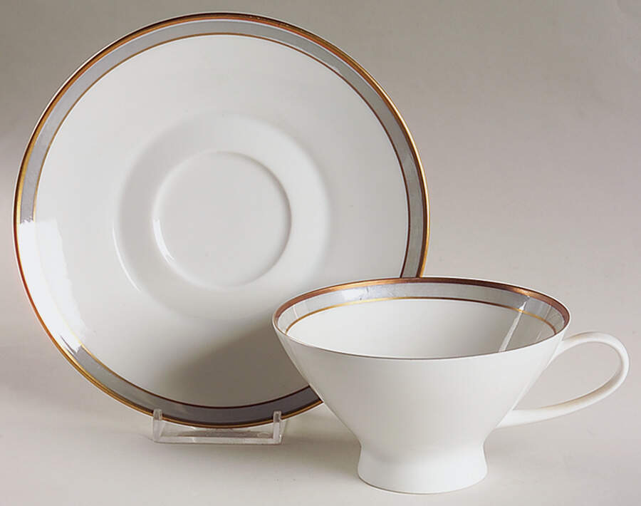 Gala Grey (Gold Trim, Linear) Footed Cup & Saucer Set by Rosenthal - Continental-1