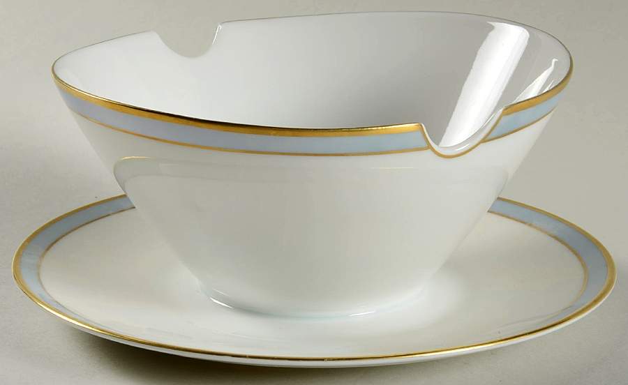 Gala Grey (Gold Trim, Linear) Gravy Boat with Attached Underplate by Rosenthal - Continental-1
