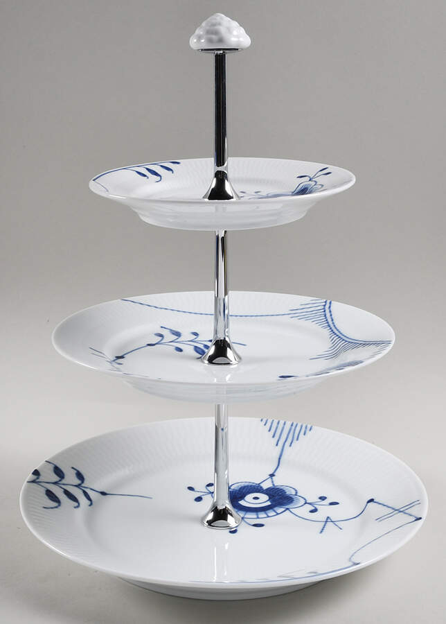 Mega Blue Fluted 3-Tiered Serving Tray (DP, SP, BB) by Royal Copenhagen-1
