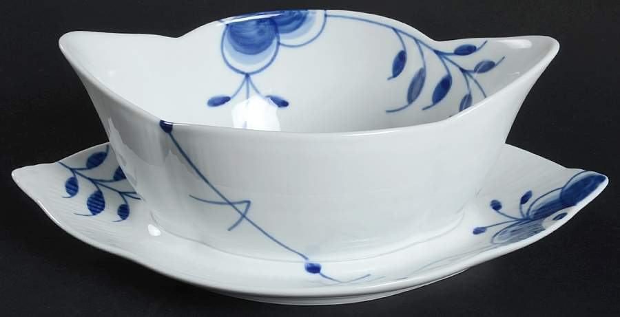 Mega Blue Fluted Gravy Boat with Attached Underplate by Royal Copenhagen-1