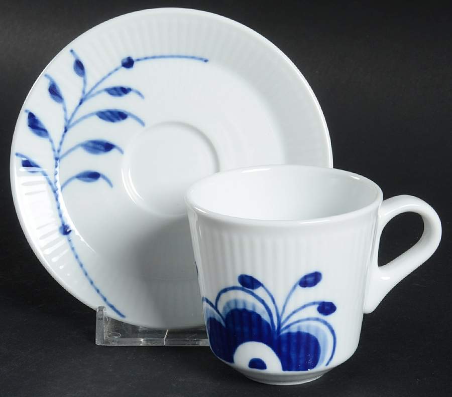 Mega Blue Fluted Espresso Cup and Saucer Set by Royal Copenhagen-1