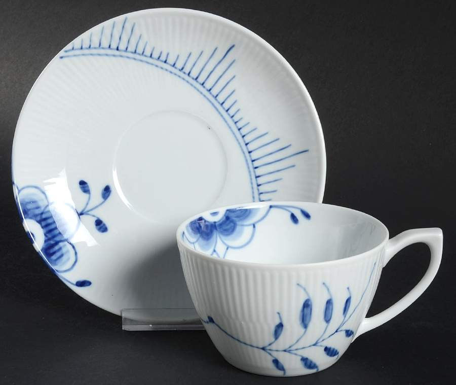 Mega Blue Fluted Flat Cup & Saucer Set by Royal Copenhagen-1
