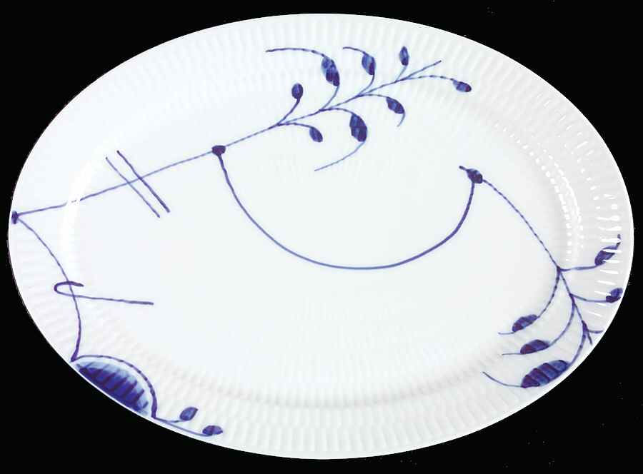 Mega Blue Fluted 11" Oval Steak Platter by Royal Copenhagen-1