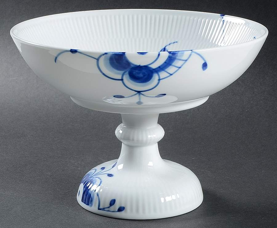 Mega Blue Fluted High Footed Cake Plate by Royal Copenhagen-1