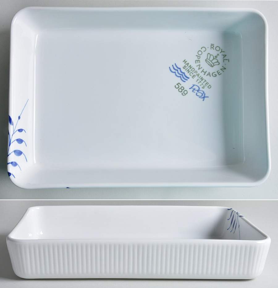 Mega Blue Fluted 14" Rectangular Baker by Royal Copenhagen-1