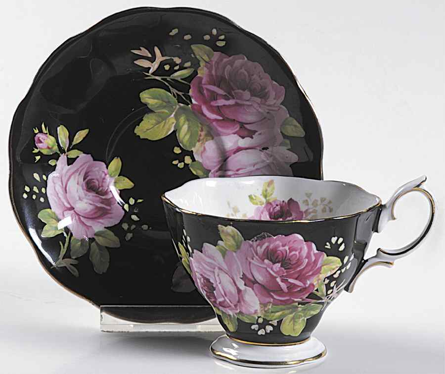 American Beauty (Black Background) Footed Cup & Saucer Set by Royal Albert-1