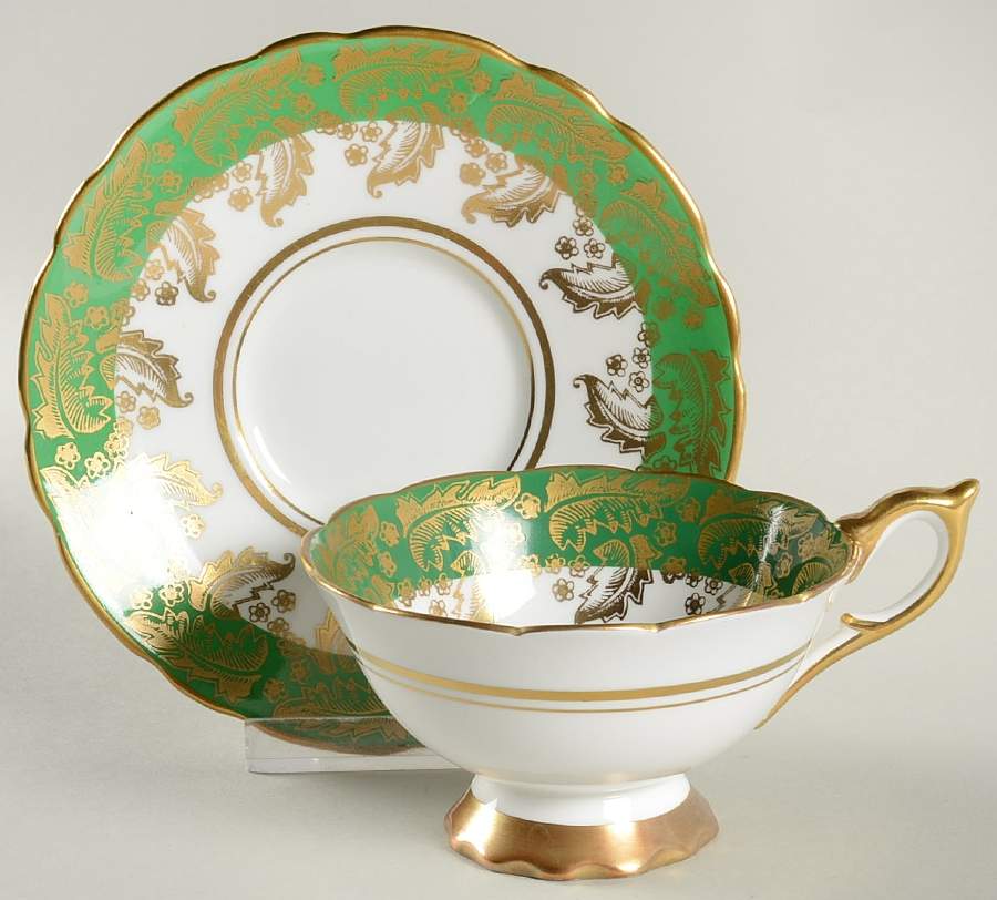 8407-Green Footed Cup & Saucer Set by Royal Stafford-1