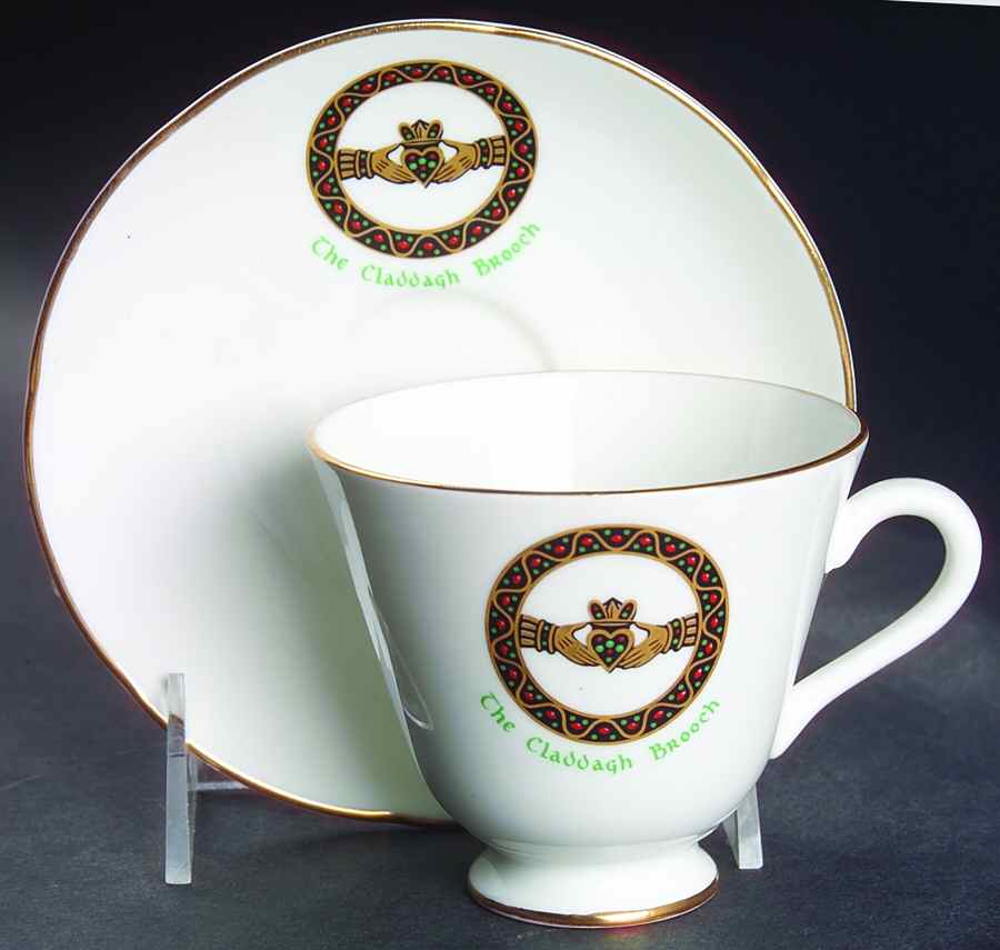 Claddagh Brooch Footed Cup & Saucer Set by Royal Tara-1