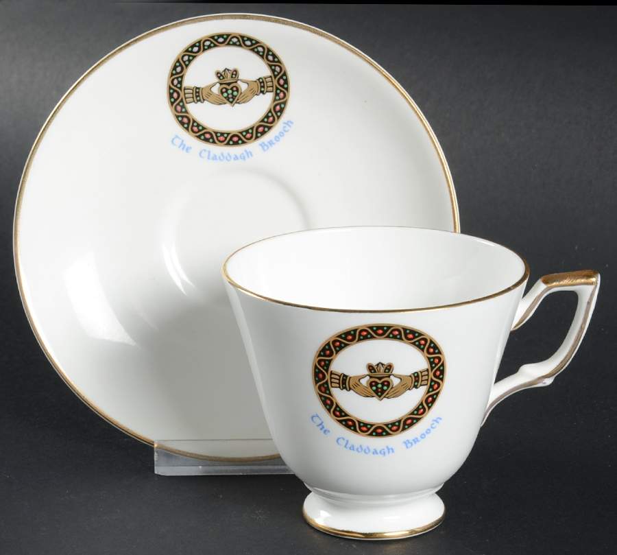 Claddagh Brooch Footed Cup & Saucer Set by Royal Tara-1