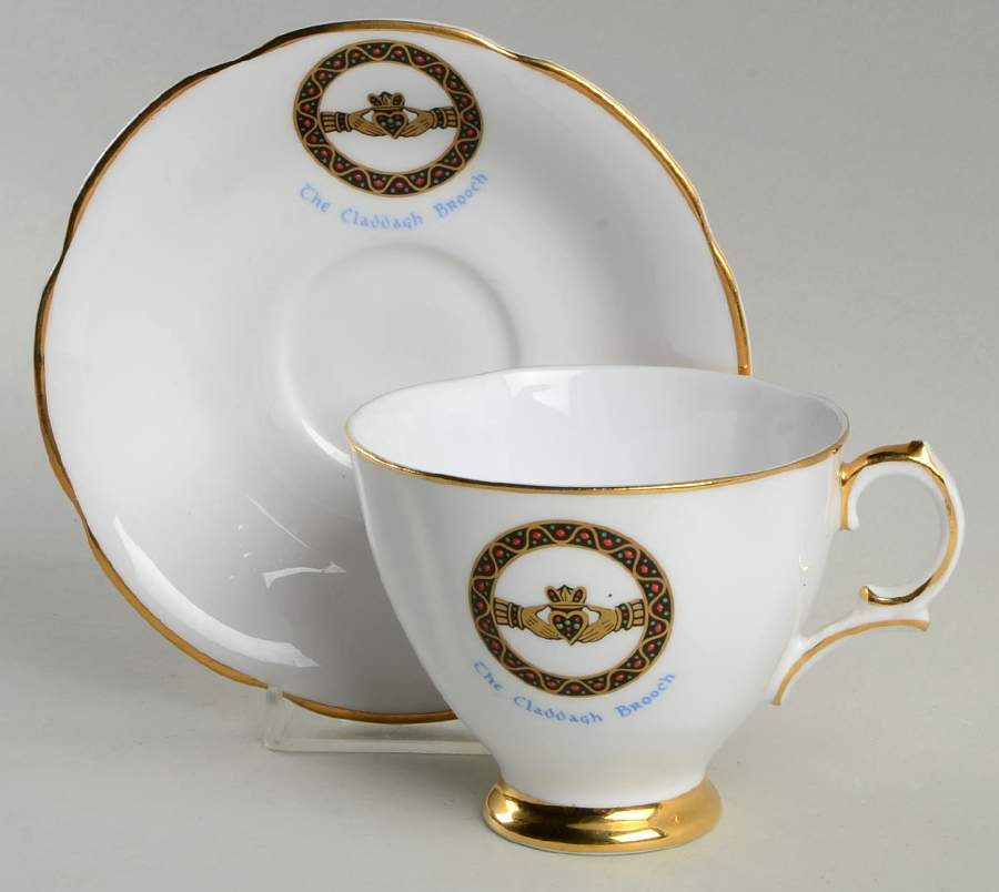 Claddagh Brooch Footed Cup & Saucer Set by Royal Tara-1