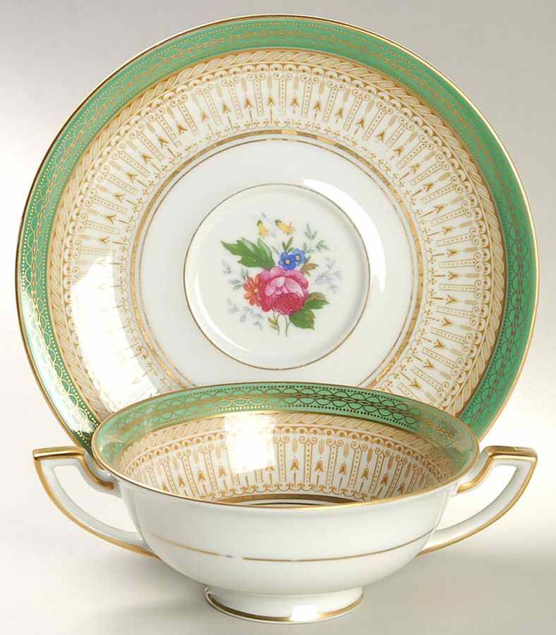 Avon Green Footed Cream Soup Bowl & Saucer Set by Royal Bayreuth-1