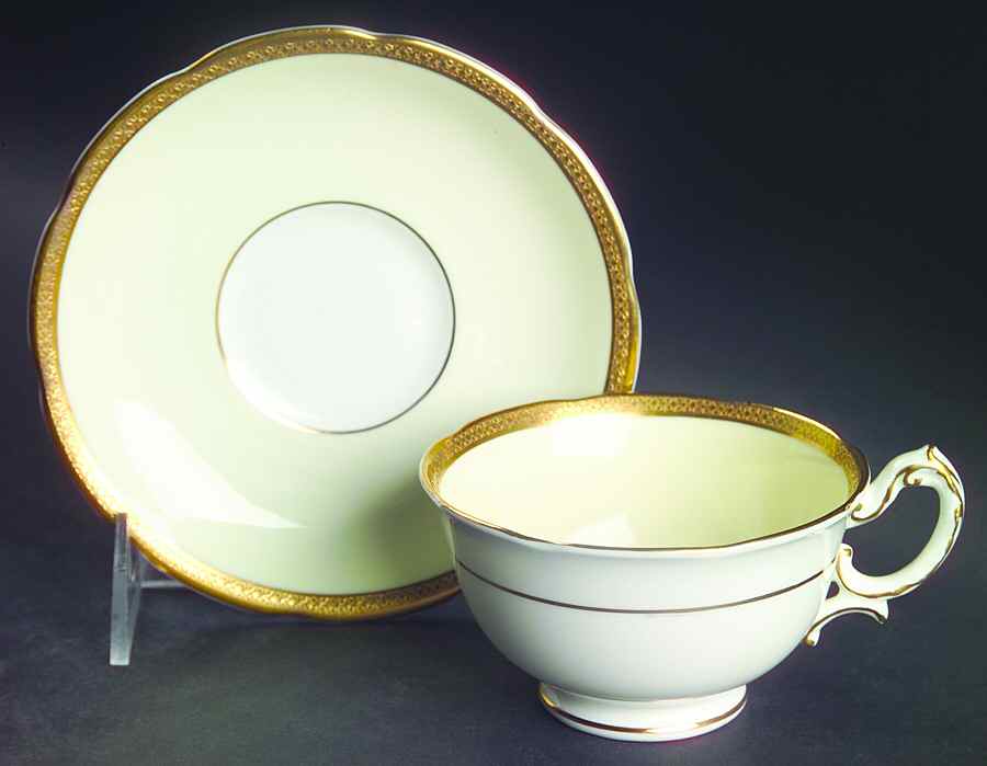 Yarborough Ivory and Gold Footed Cup & Saucer Set by Royal Swansea-1