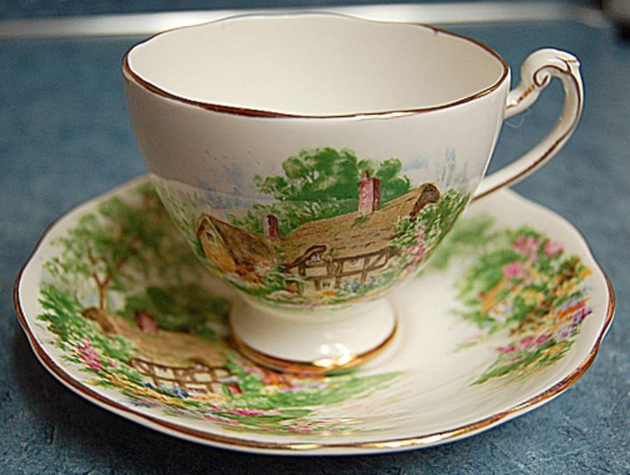 Wayside Footed Cup & Saucer Set by Roslyn (England)-1