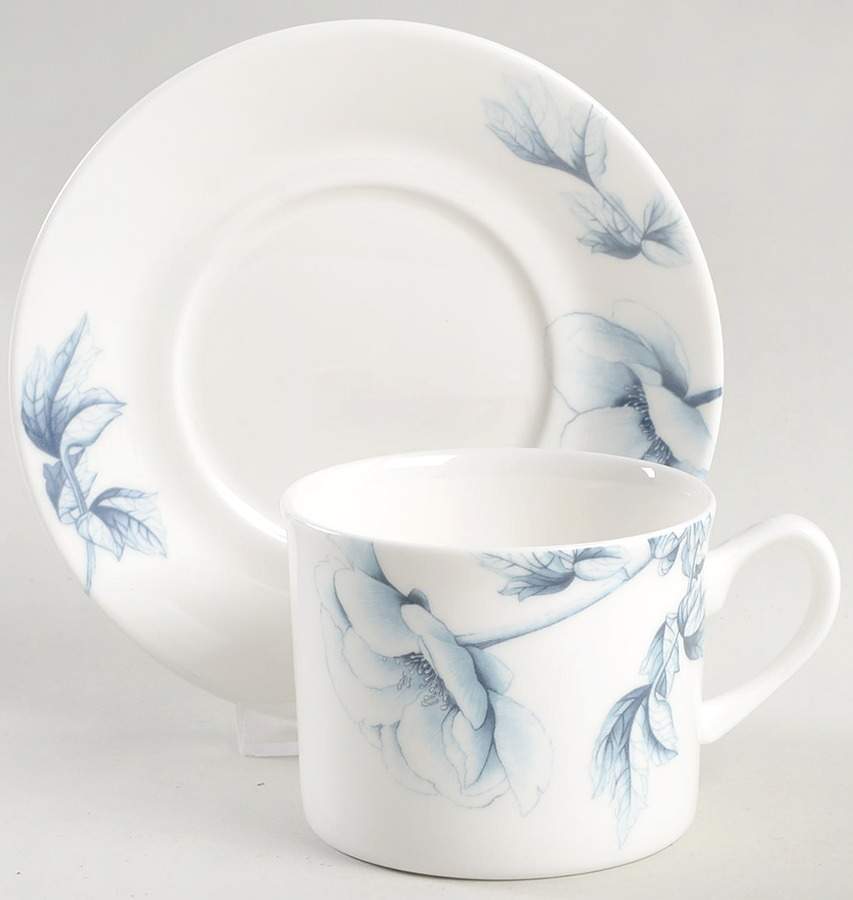 Blue Peony (Bone) Flat Cup & Saucer Set by Royal Worcester-1