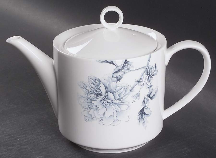 Blue Peony (Bone) Teapot & Lid by Royal Worcester-1