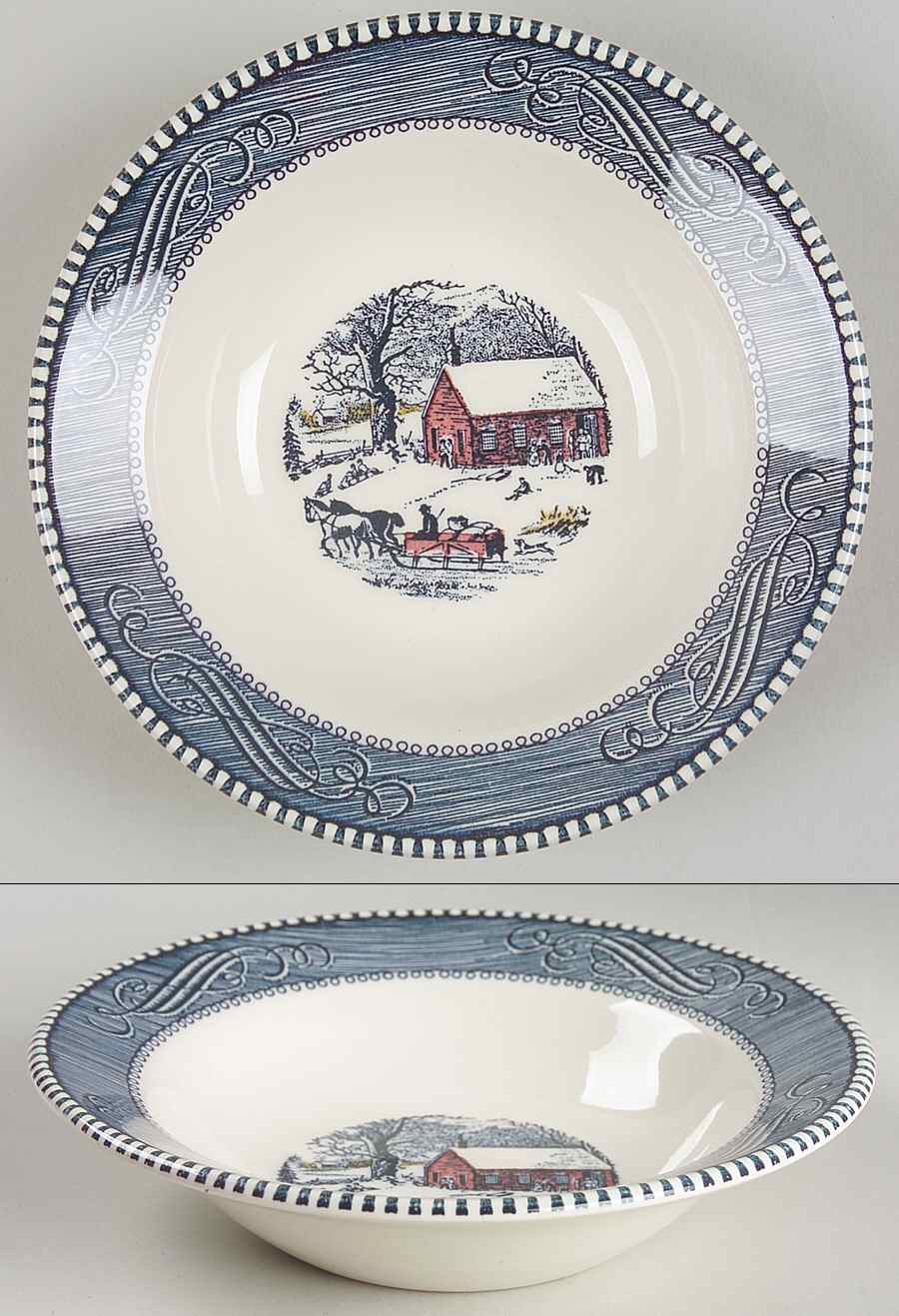 Currier and Ives Blue Multicolor Rim Cereal Bowl by Royal (USA)-1