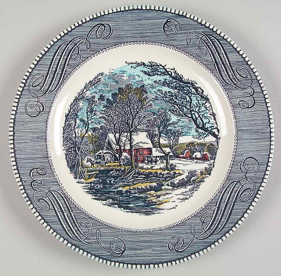 Currier and Ives Blue Multicolor Dinner Plate by Royal (USA)-1