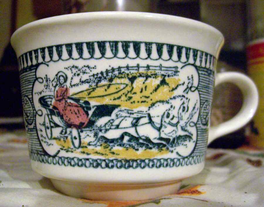 Currier and Ives Blue Multicolor Flat Cup by Royal (USA)-1