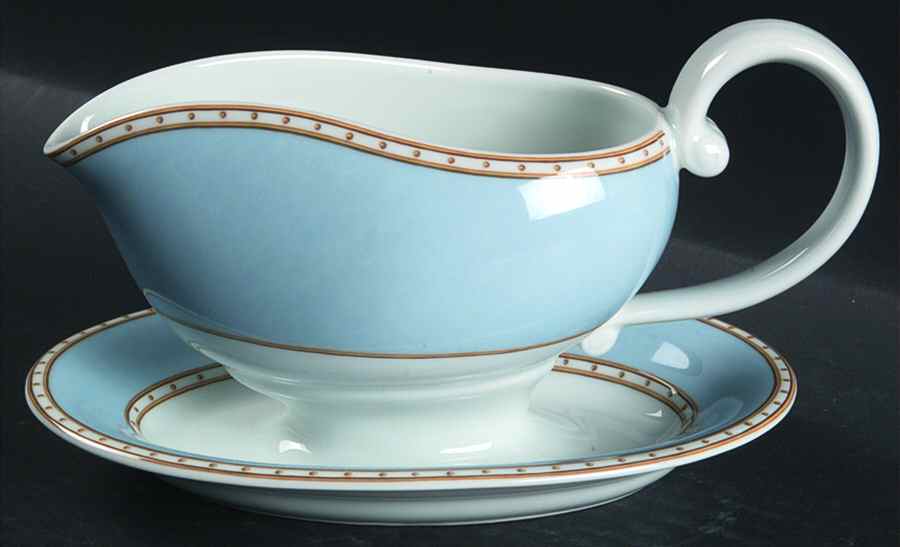 Liselund Light Blue Gravy Boat with Attached Underplate by Royal Copenhagen-1