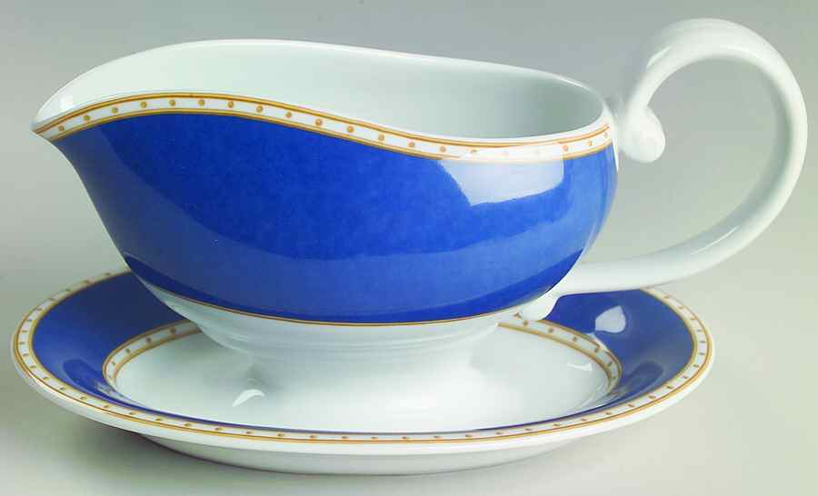 Liselund Dark Blue Gravy Boat with Attached Underplate by Royal Copenhagen-1