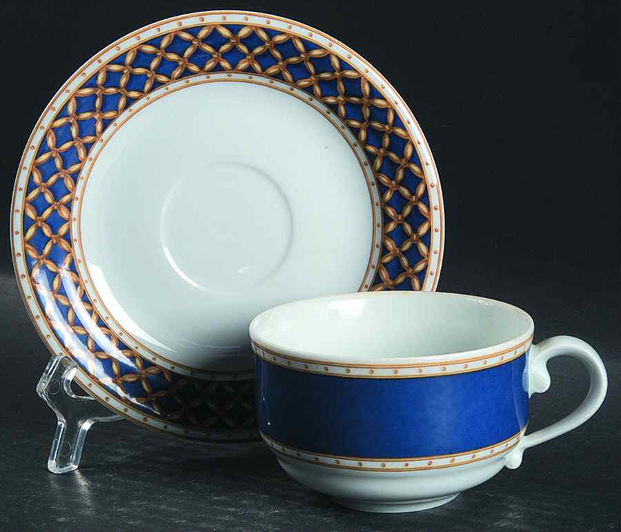 Liselund Dark Blue Flat Cup & Saucer Set by Royal Copenhagen-1