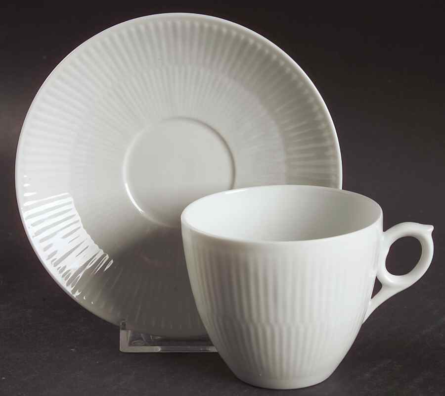 White Plain Flat Cup & Saucer Set by Royal Copenhagen-1