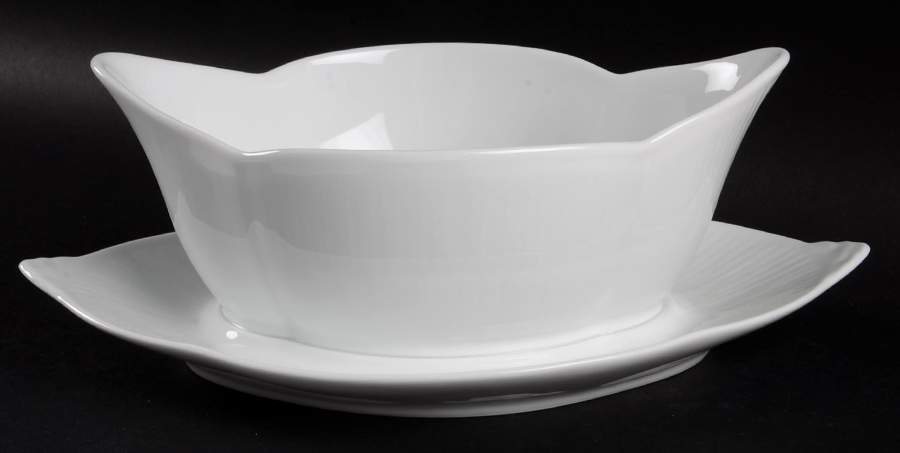White Plain Gravy Boat with Attached Underplate by Royal Copenhagen-1