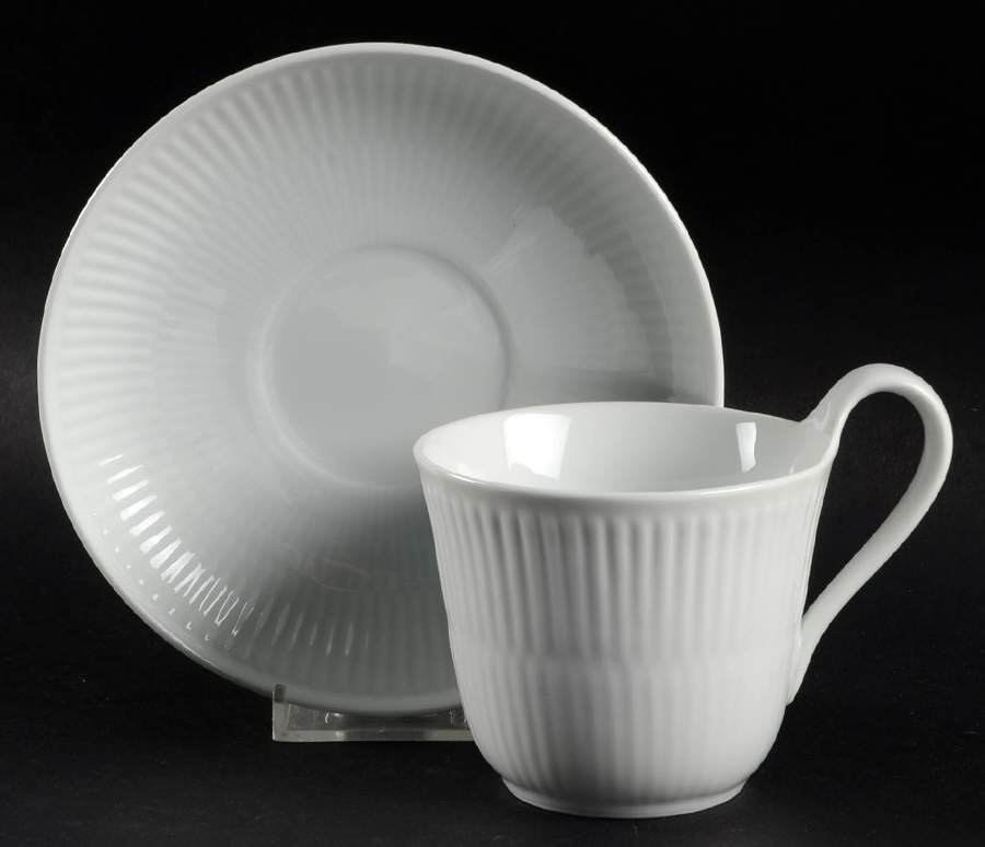 White Plain Flat Cup & Saucer Set by Royal Copenhagen-1