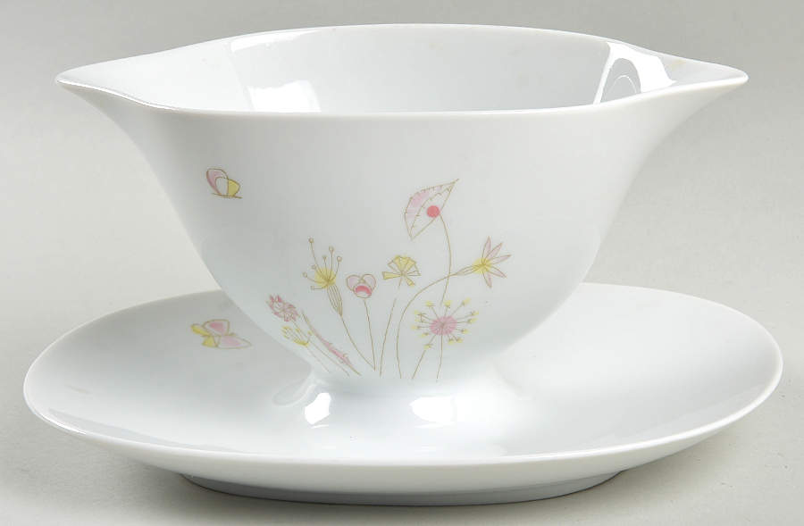 3331 (Floral, Fortuna Shape) Gravy Boat with Attached Underplate by Rosenthal - Continental-1