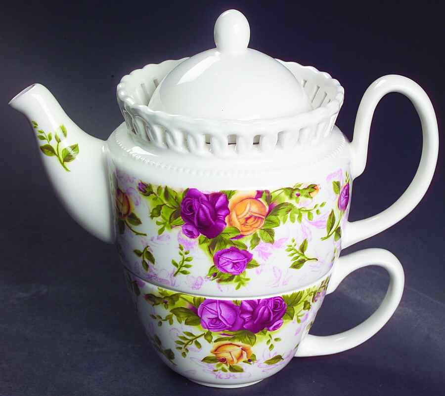 Old Country Roses Pierced (Giftware) Individual Teapot & Lid with Cup by Royal Albert-1