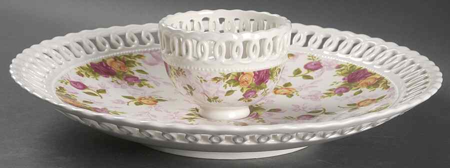 Old Country Roses Pierced (Giftware) (2 Piece) Chip & Dip Set by Royal Albert-1